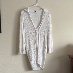 SHEIN White Textured Knit Top with Ribbed Detail